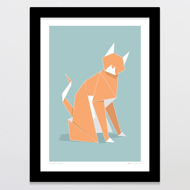 Glenn Jones Art Folded Feline Art Print Art Print A4 / Black