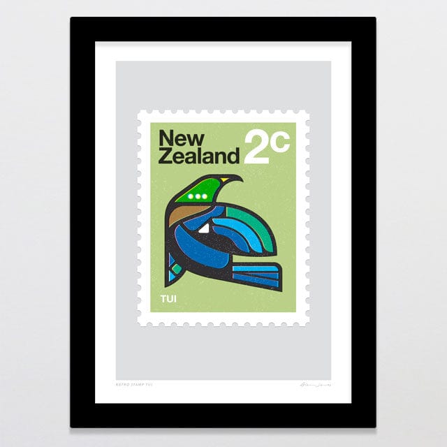 Glenn Jones Art Retro Stamp Tui Art Print Art Print A4 / Black