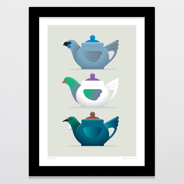 Glenn Jones Art Tea Birds Art Print Art Print A4 / Black