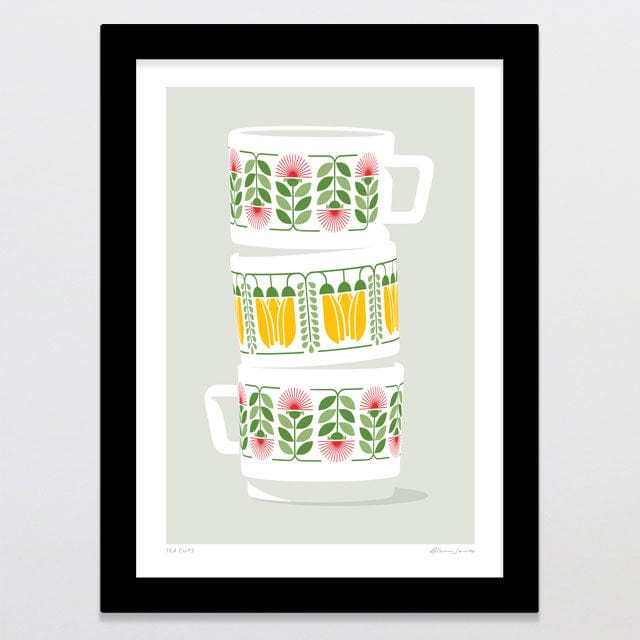 Glenn Jones Art Tea Cups Art Print A4 / Black