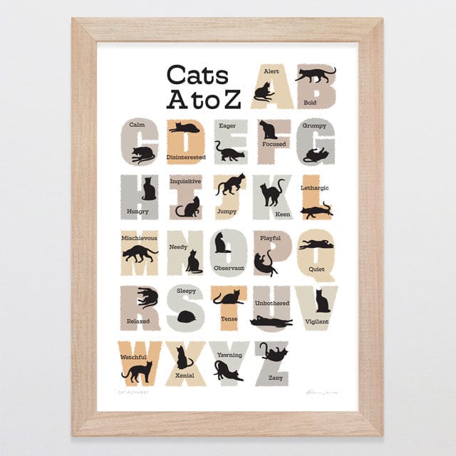 Glenn Jones Art Cat Alphabet Art Print Art Print A4 / Oak
