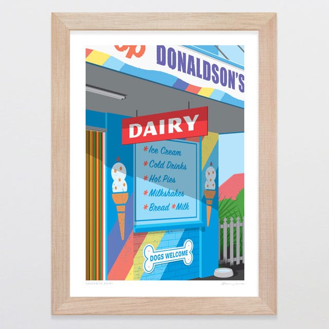 Glenn Jones Art Favourite Dairy Art Print Art Print A4 / Oak