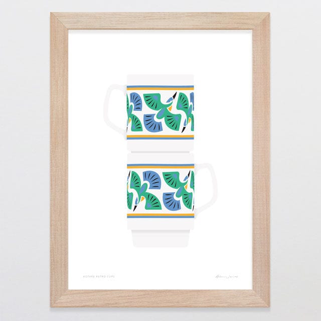 Glenn Jones Art Kotare Retro Cups Art Print A4 / Oak