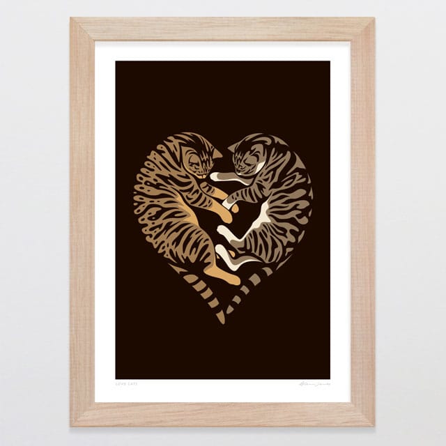 Glenn Jones Art Love Cats Art Print Art Print A4 / Oak