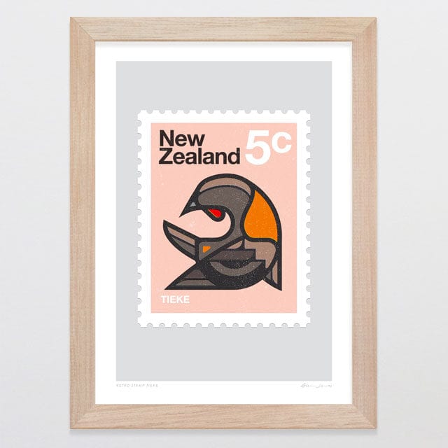 Glenn Jones Art Retro Stamp Tieke Art Print Art Print A4 / Oak
