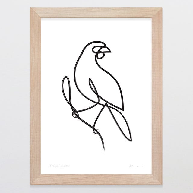 Glenn Jones Art Single Line Kōkako Art Print Art Print A4 / Oak