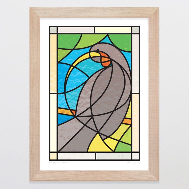 Glenn Jones Art Stained Glass Huia Art Print Art Print A4 / Oak