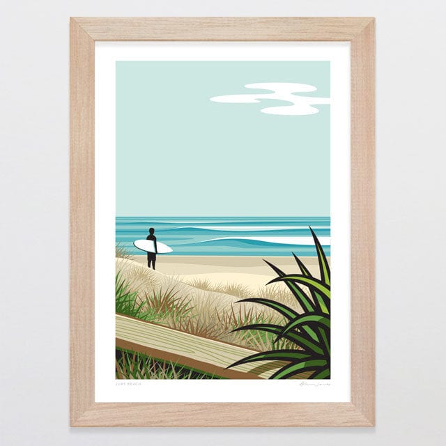 Glenn Jones Art Surf Beach Art Print Art Print A4 / Oak