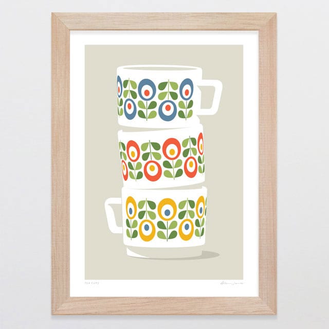 Glenn Jones Art Tea Cups Art Print A4 / Oak