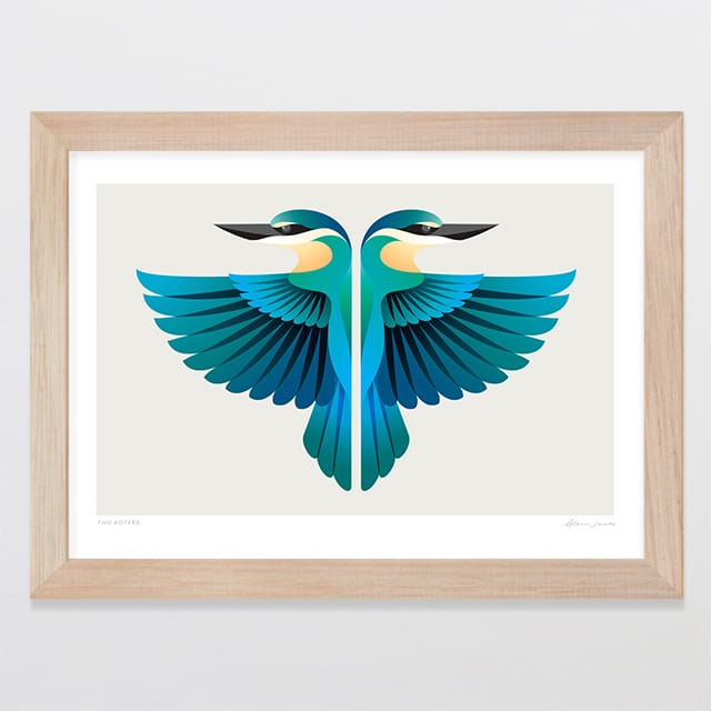 Glenn Jones Art Two Kōtare Art Print Art Print A4 / Oak