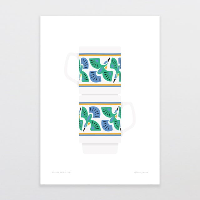 Glenn Jones Art Kotare Retro Cups Art Print A4 / Unframed