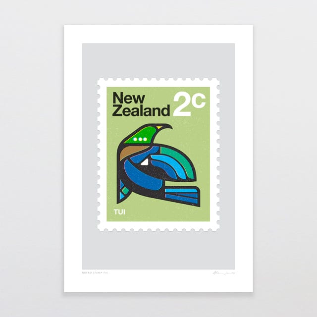 Glenn Jones Art Retro Stamp Tui Art Print Art Print A4 / Unframed