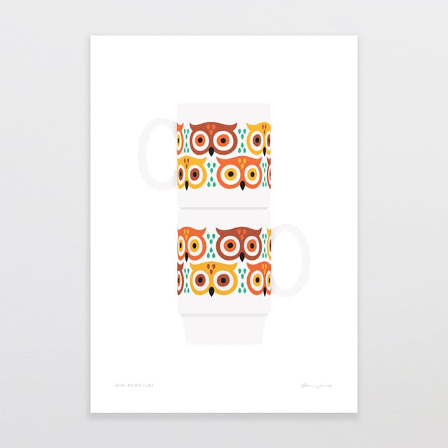 Glenn Jones Art Ruru Retro Cups Art Print A4 / Unframed