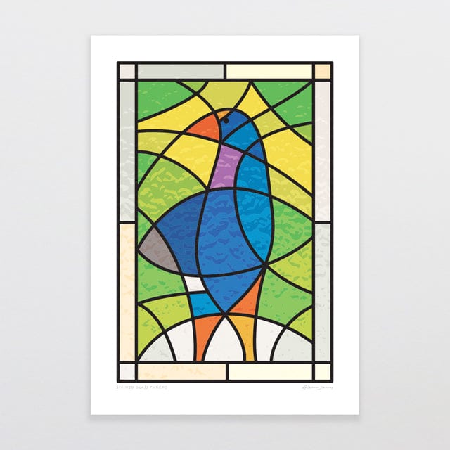 Glenn Jones Art Stained Glass Pukeko Art Print Art Print A4 / Unframed