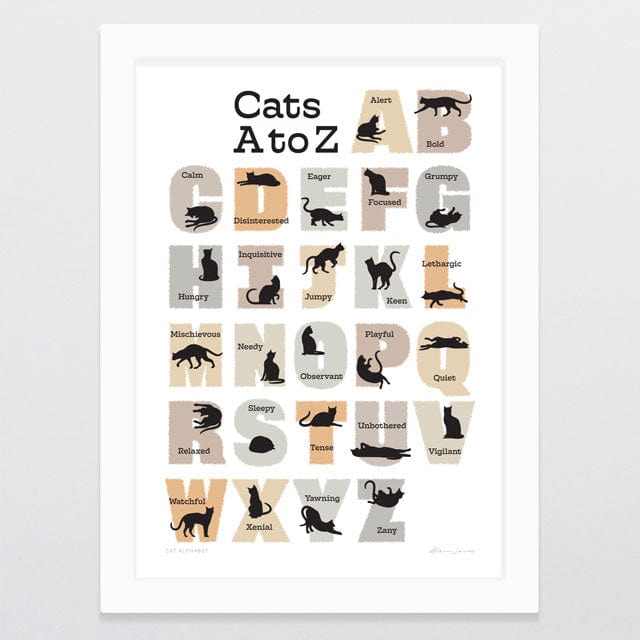 Glenn Jones Art Cat Alphabet Art Print Art Print A4 / White