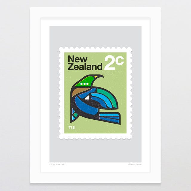 Glenn Jones Art Retro Stamp Tui Art Print Art Print A4 / White