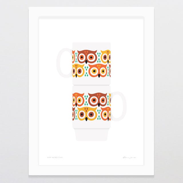 Glenn Jones Art Ruru Retro Cups Art Print A4 / White