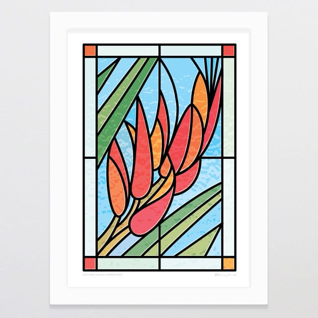 Glenn Jones Art Stained Glass Harakeke Art Print Art Print A4 / White