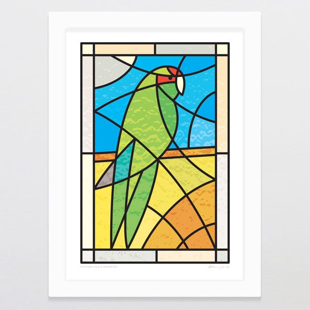 Glenn Jones Art Stained Glass Kakariki Art Print Art Print A4 / White