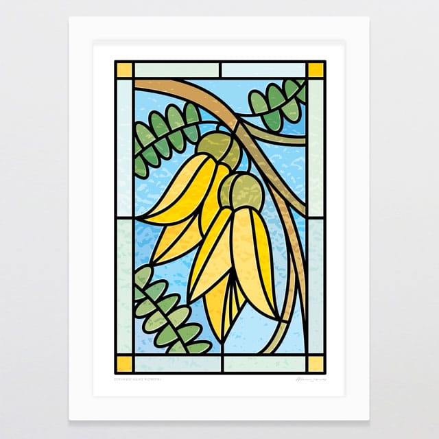 Glenn Jones Art Stained Glass Kowhai Art Print Art Print A4 / White