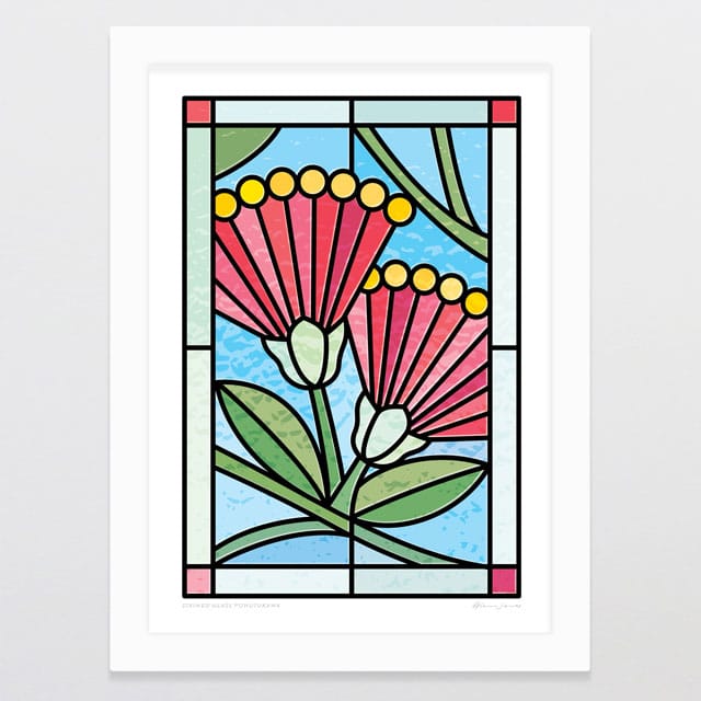 Glenn Jones Art Stained Glass Pohutukawa Art Print Art Print A4 / White