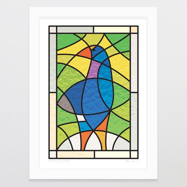 Glenn Jones Art Stained Glass Pukeko Art Print Art Print A4 / White