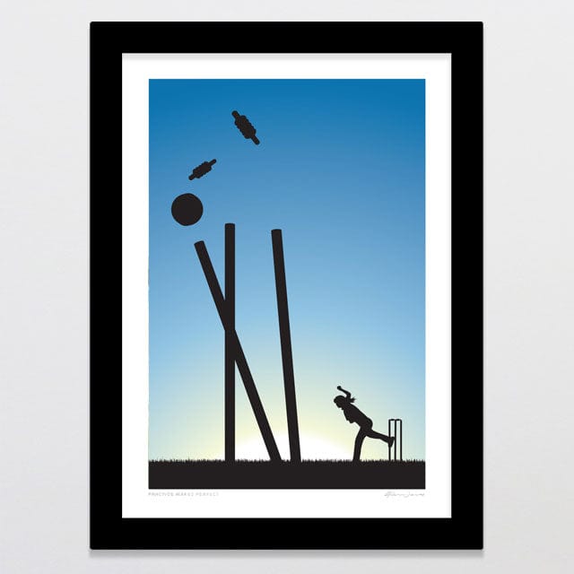 Glenn Jones Art Copy of Practice Makes Perfect - Cricket Girl Art Print Art Print A4 / Black