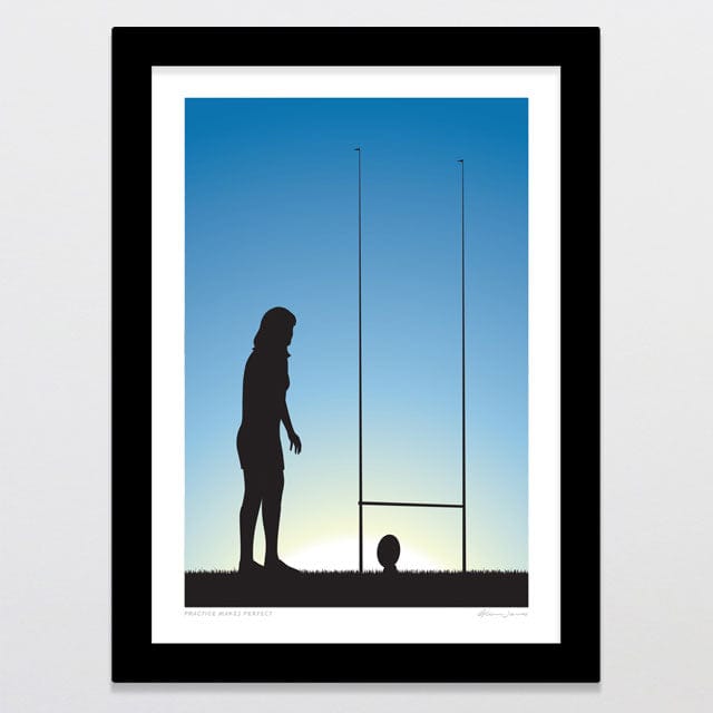 Glenn Jones Art Practice Makes Perfect - Rugby Girl Art Print Art Print A4 / Black