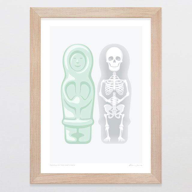 Glenn Jones Art People Of The Party Pack Art Print Art Print A4 Framed - Raw Oak / green