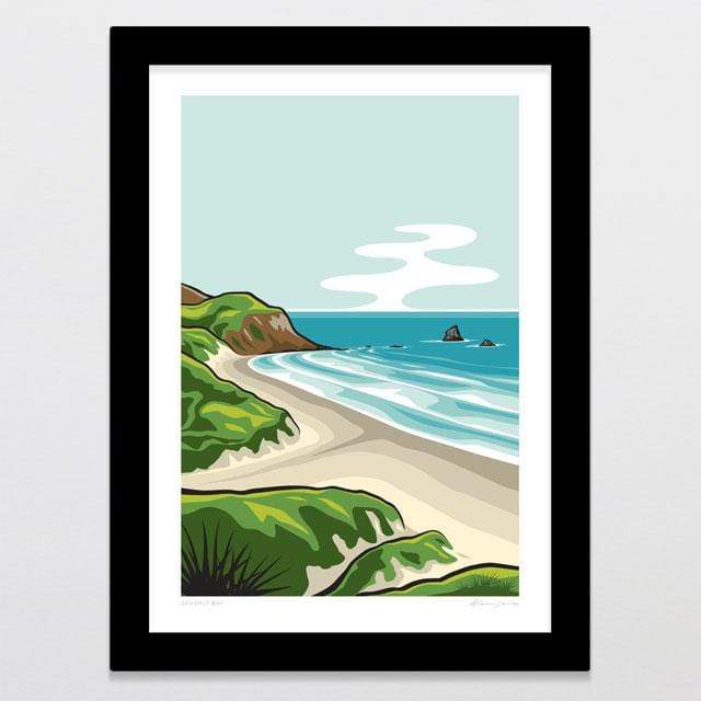 Glenn Jones Art Sandfly Bay Art Print Art Print A4 Print / Black Frame