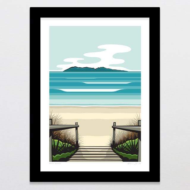 Glenn Jones Art Waihi Beach Art Print Art Print A4 Print / Black Frame