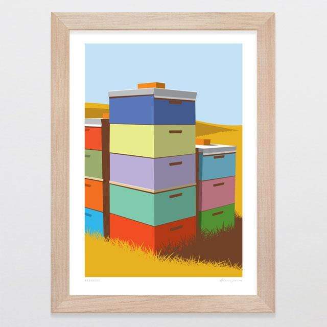 Glenn Jones Art Beehives Art Print Art Print A4 Print / Raw Oak Frame