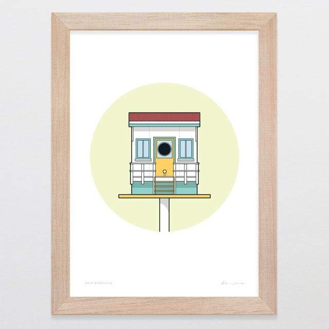 Glenn Jones Art Birdhouse Bach Art Print Art Print A4 Print / Raw Oak Frame