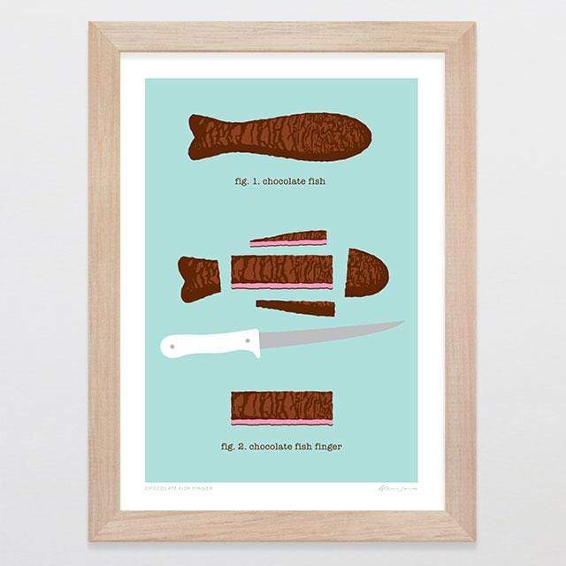 Glenn Jones Art Chocolate Fish Finger Art Print Art Print A4 Print / Raw Oak Frame