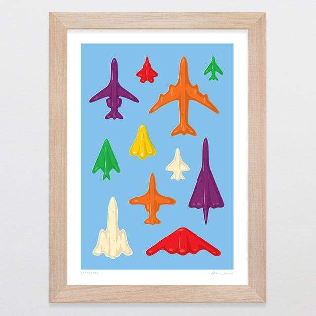 Glenn Jones Art Jet Planes Art Print Art Print A4 Print / Raw Oak Frame