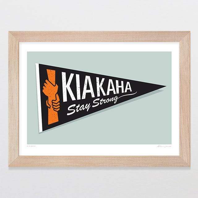 Glenn Jones Art Kia Kaha Art Print Art Print A4 Print / Raw Oak Frame