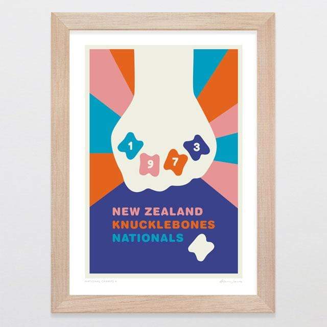 Glenn Jones Art National Champs 6 - Knucklebones Art Print Art Print A4 Print / Raw Oak Frame