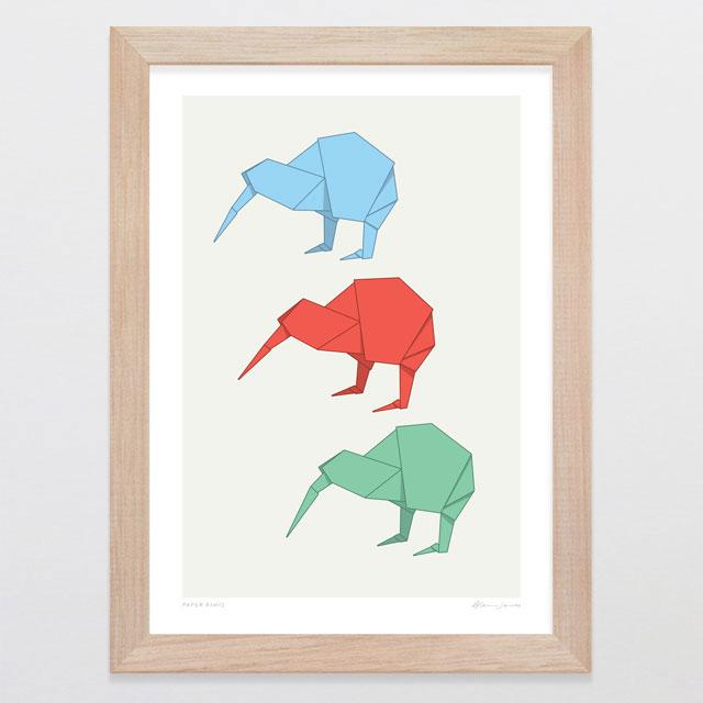 Glenn Jones Art Paper Kiwis Art Print Art Print A4 Print / Raw Oak Frame