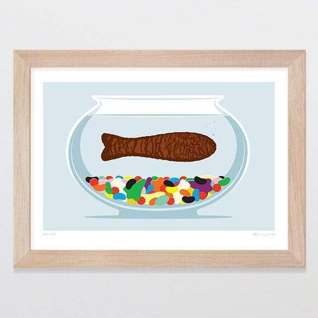 Glenn Jones Art Pet Fish Art Print Art Print A4 Print / Raw Oak Frame