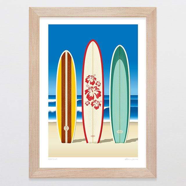 Glenn Jones Art Surf's Up Art Print Art Print A4 Print / Raw Oak Frame