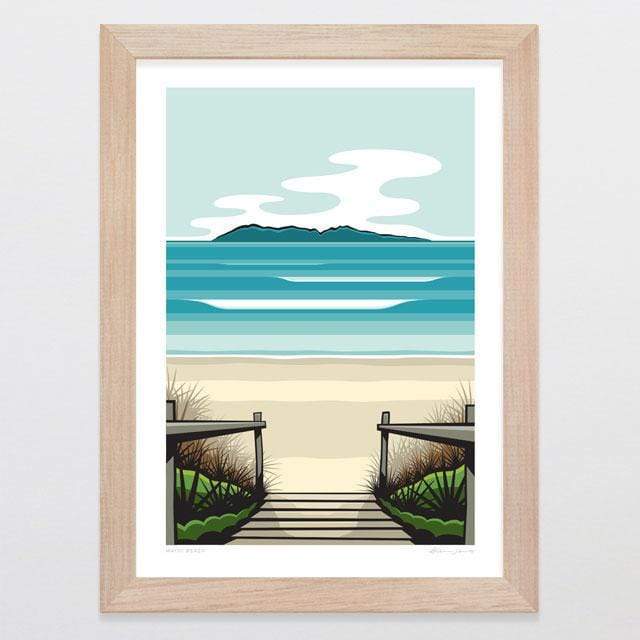 Glenn Jones Art Waihi Beach Art Print Art Print A4 Print / Raw Oak Frame