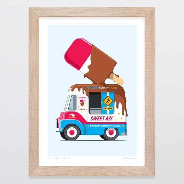 Glenn Jones Art You Scream, Ice Cream Art Print Art Print A4 Print / Raw Oak Frame