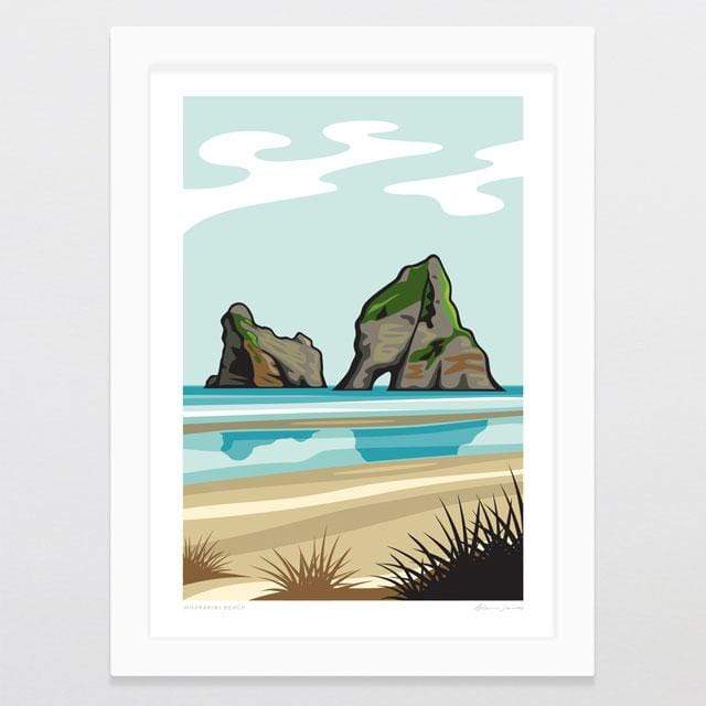 Glenn Jones Art Wharariki Beach Art Print Art Print A4 Print / White Frame