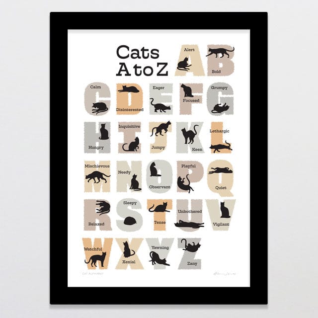Glenn Jones Art Cat Alphabet Art Print Art Print A4 / Black