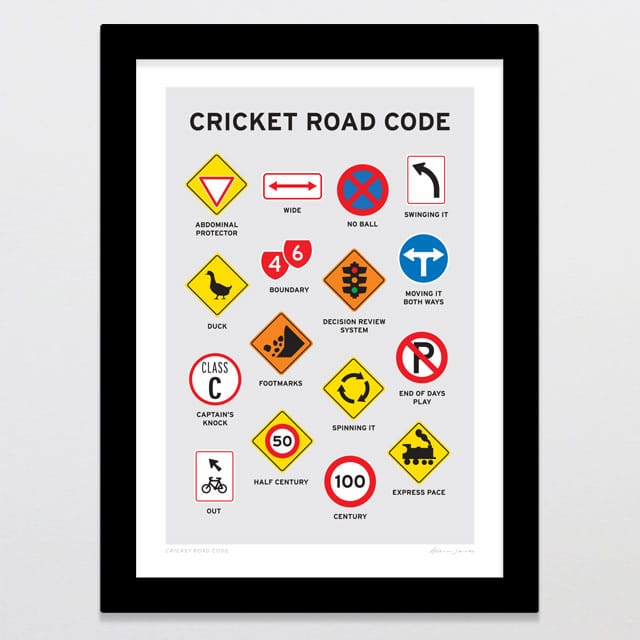 Glenn Jones Art Cricket Road Code Art Print Art Print A4 / Black
