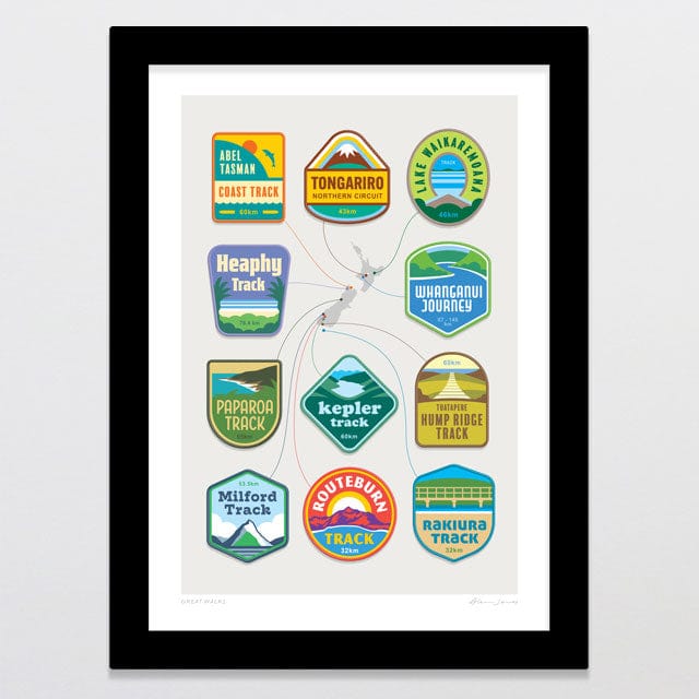 Glenn Jones Art Great Walks Art Print Art Print A4 / Black