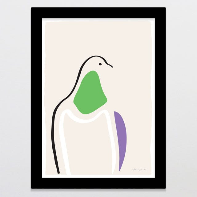 Glenn Jones Art Kereru Ink Bird Art Print A4 / Black