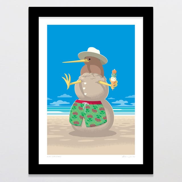 Glenn Jones Art Kiwi Christmas Art Print Art Print A4 / Black