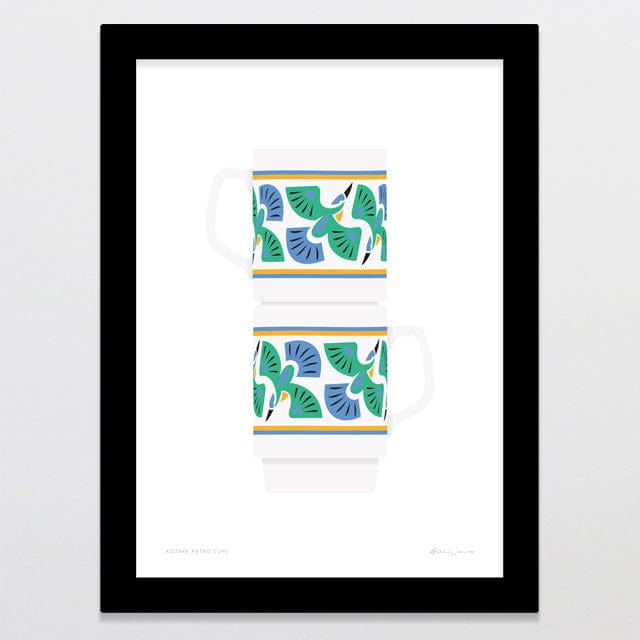 Glenn Jones Art Kotare Retro Cups Art Print A4 / Black