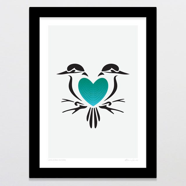 Glenn Jones Art Love Birds Kotare Art Print Art Print A4 / Black